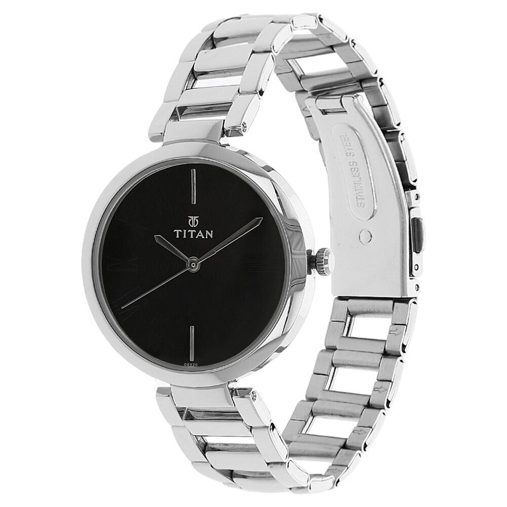 Titan Quartz Analog Black Dial Stainless Steel Strap Watch for Women NS2480SM02