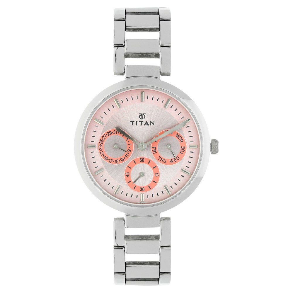 Titan Quartz Multifunction Pink Dial Stainless Steel Strap Watch for Women - The Watch Factory ®