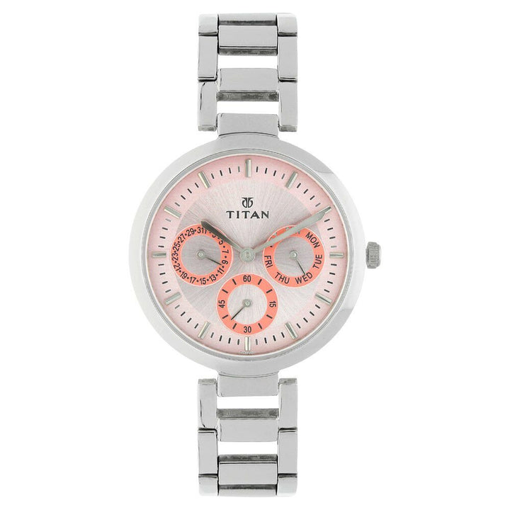 Titan Quartz Multifunction Pink Dial Stainless Steel Strap Watch for Women - The Watch Factory ®