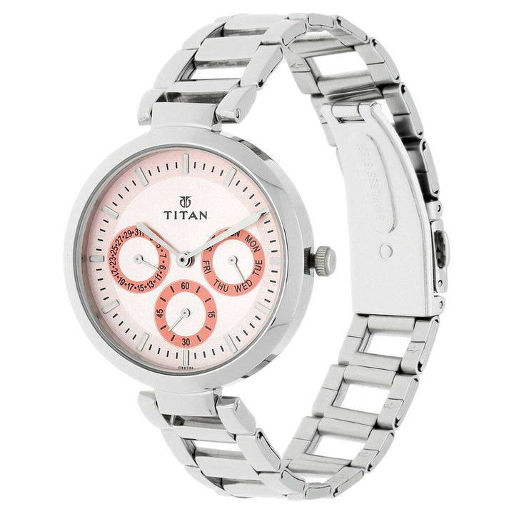Titan Quartz Multifunction Pink Dial Stainless Steel Strap Watch for Women - The Watch Factory ®