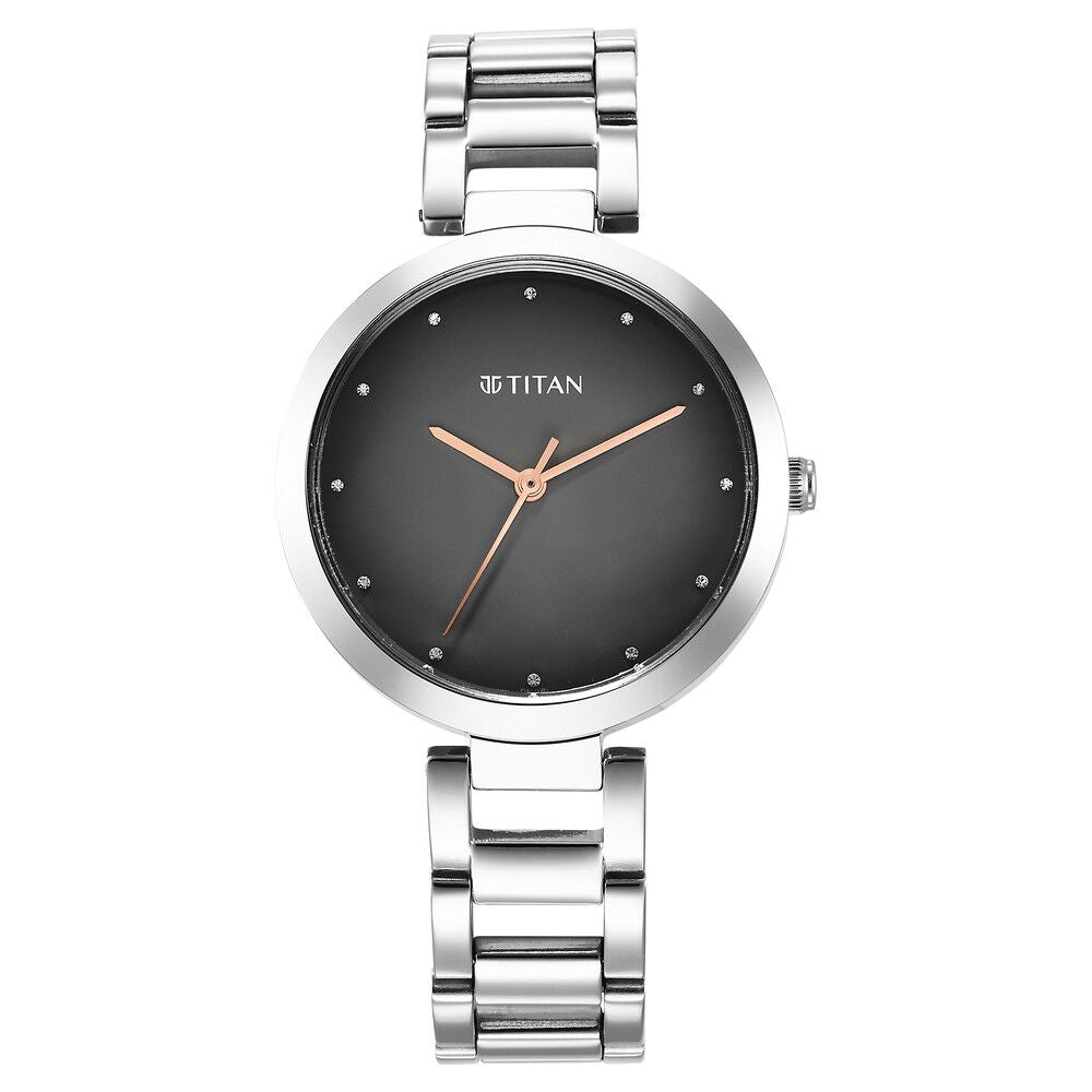 Titan Workwear Quartz Analog Black Dial Silver Stainless Steel Strap Watch for Women - The Watch Factory ®