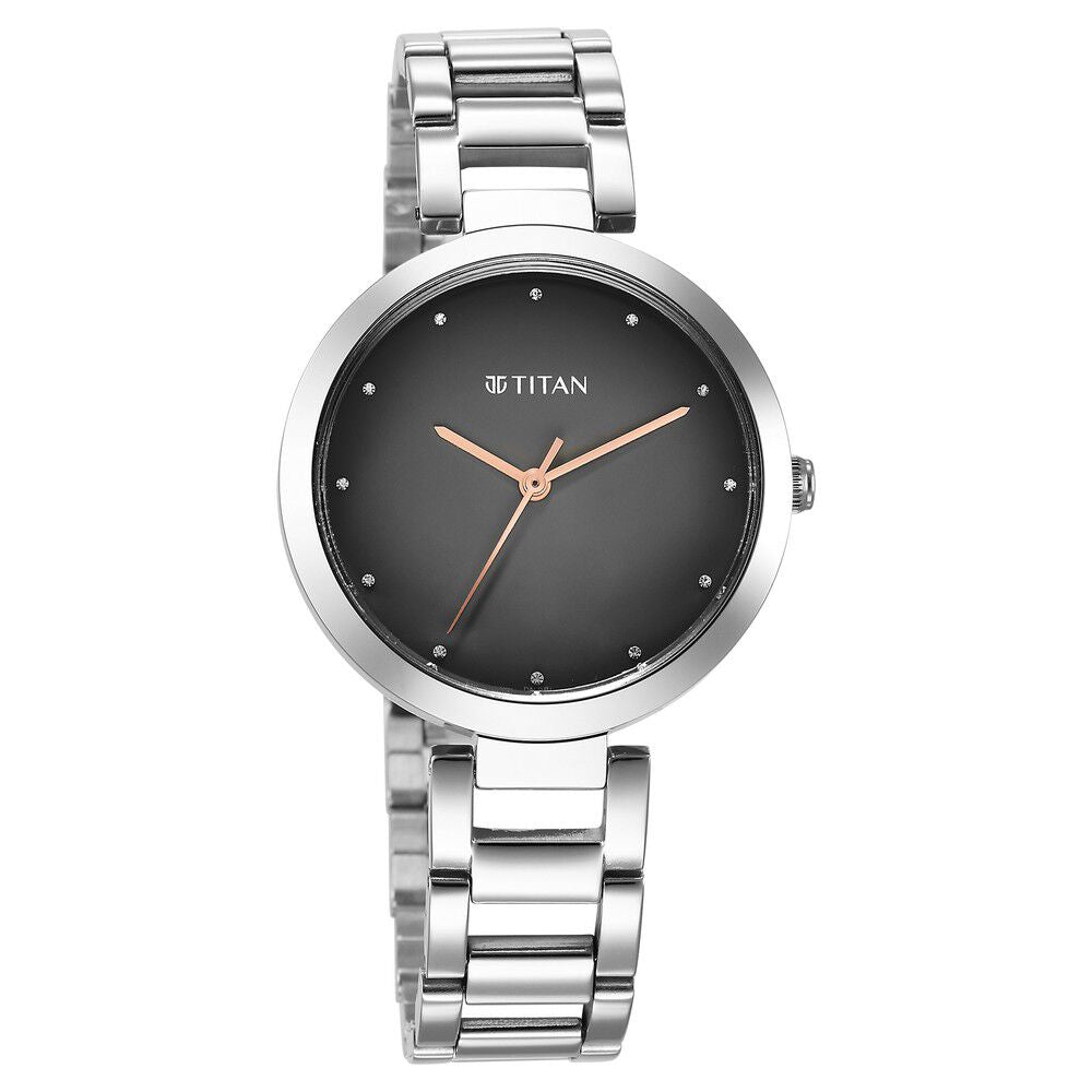 Titan Workwear Quartz Analog Black Dial Silver Stainless Steel Strap Watch for Women - The Watch Factory ®