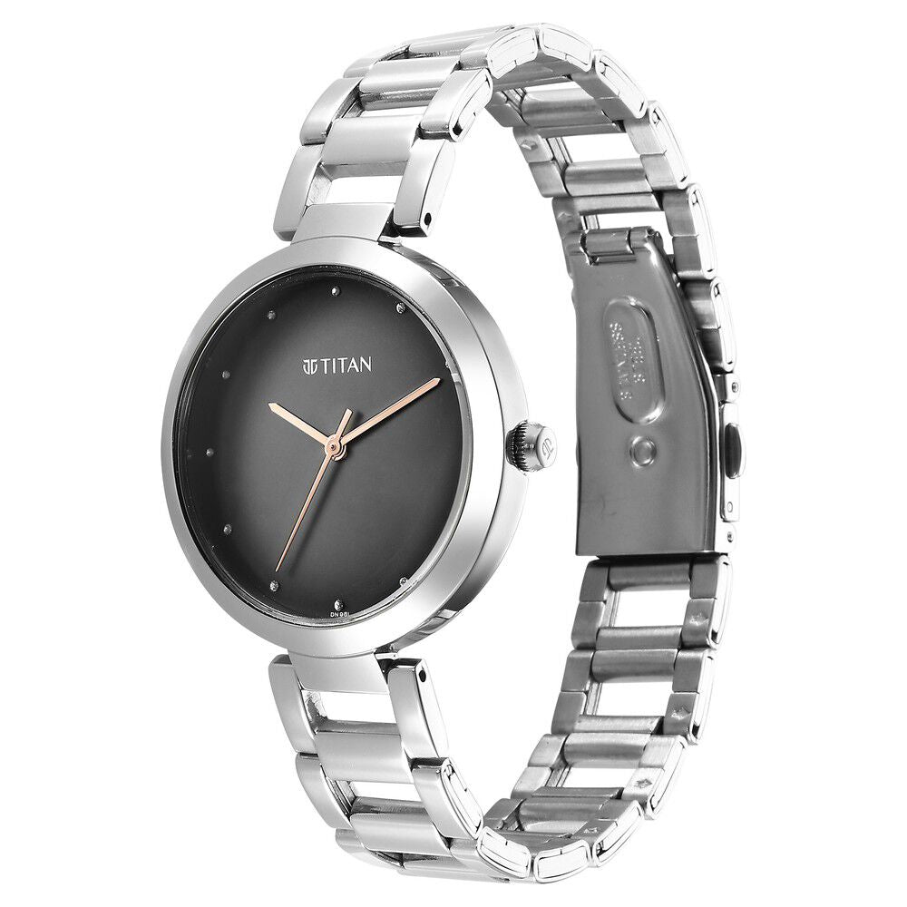 Titan Workwear Quartz Analog Black Dial Silver Stainless Steel Strap Watch for Women - The Watch Factory ®