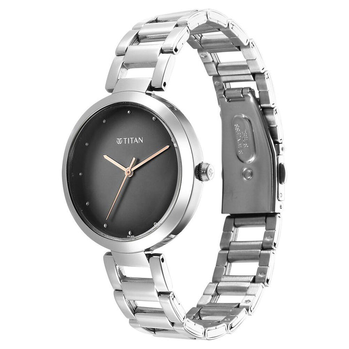 Titan Workwear Quartz Analog Black Dial Silver Stainless Steel Strap Watch for Women - The Watch Factory ®