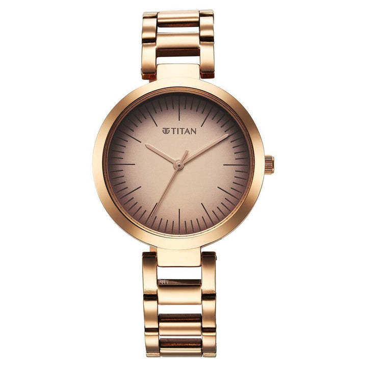 Titan Workwear Quartz Analog Beige Dial Rose Gold Stainless Steel Strap Watch for Women - The Watch Factory ®