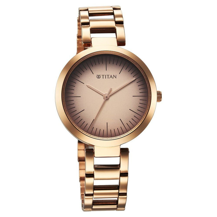 Titan Workwear Quartz Analog Beige Dial Rose Gold Stainless Steel Strap Watch for Women - The Watch Factory ®