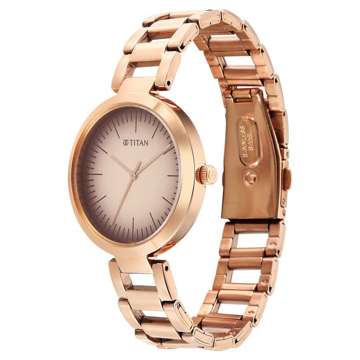 Titan Workwear Quartz Analog Beige Dial Rose Gold Stainless Steel Strap Watch for Women - The Watch Factory ®