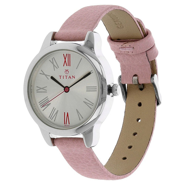 Titan Quartz Analog Silver Dial Leather Strap Watch for Women NS2481SL01