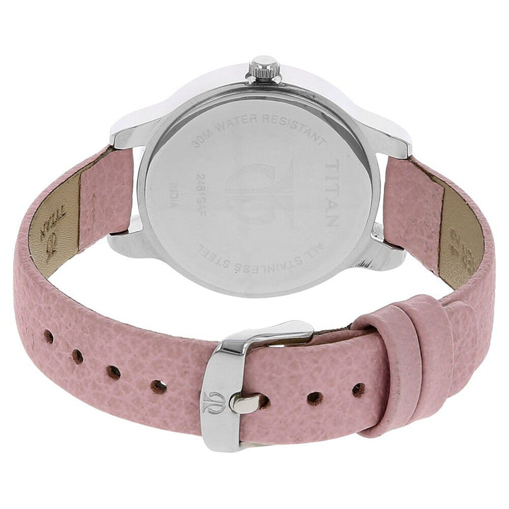 Titan Quartz Analog Silver Dial Leather Strap Watch for Women NS2481SL01