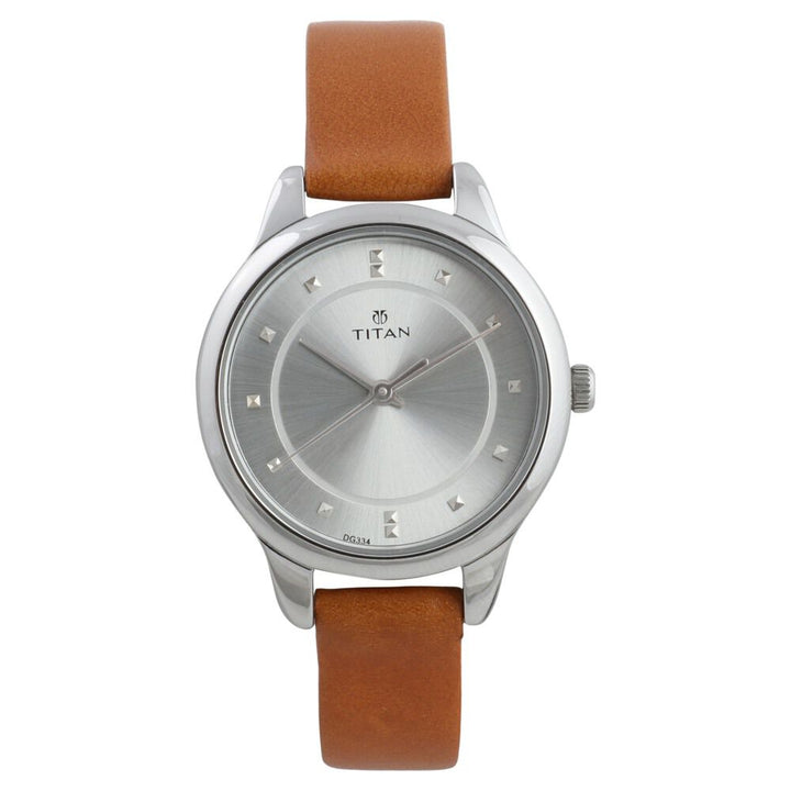 Titan Workwear Silver Dial Women Watch With Leather Strap NP2481SL06