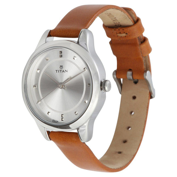 Titan Workwear Silver Dial Women Watch With Leather Strap NP2481SL06