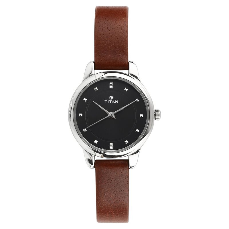 Titan Women's Chic Minimalist Watch with Black Dial and Leather Strap