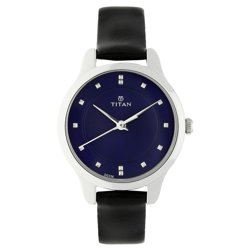 Titan Women's Chic Minimalist Watch with Blue Dial and Leather Strap