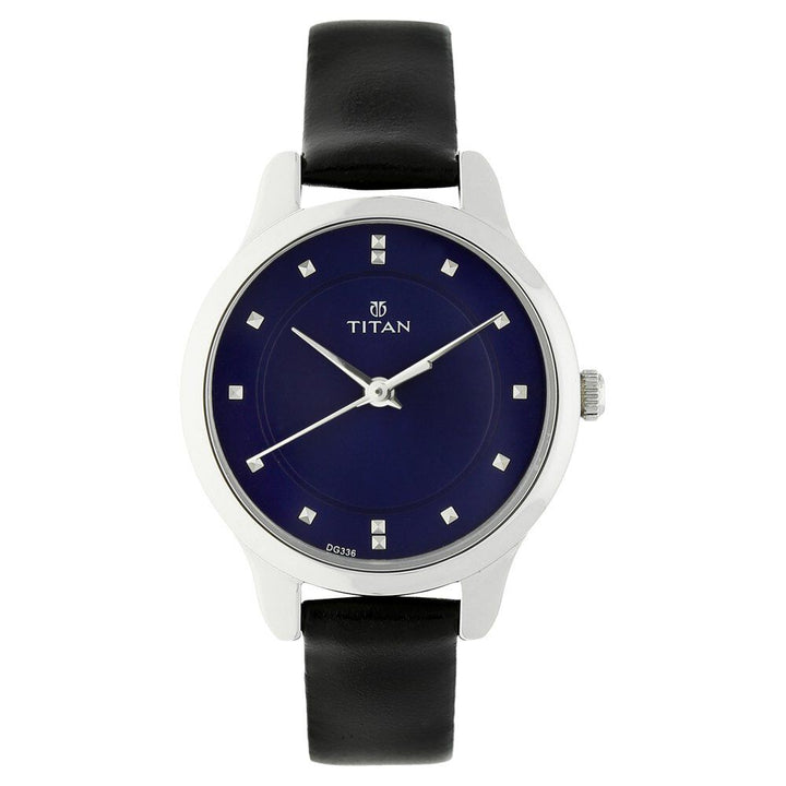 Titan Women's Chic minimalist watch with Blue dial and leather strap NP2481SL08