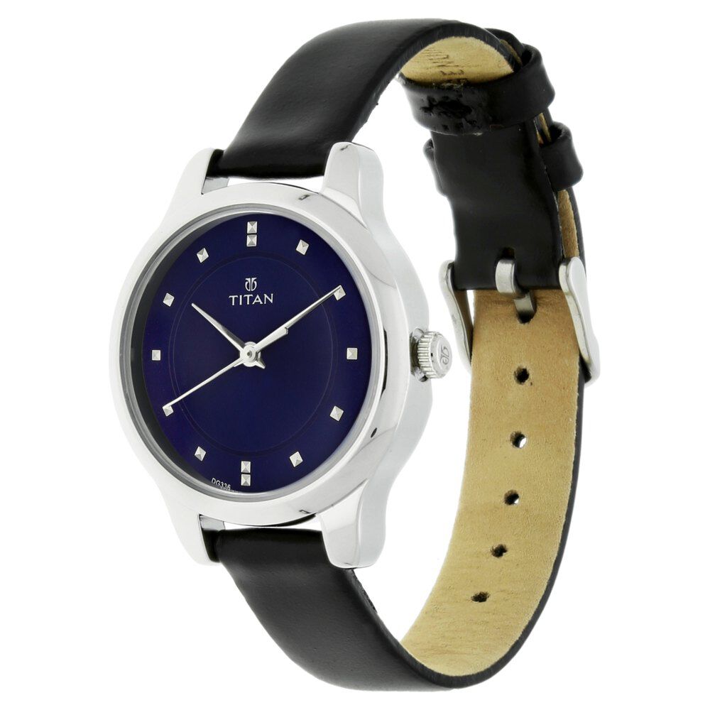 Titan Women's Chic minimalist watch with Blue dial and leather strap NP2481SL08