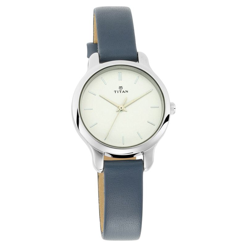 Titan Women's Chic Minimalist Watch With White Dial And Leather Strap