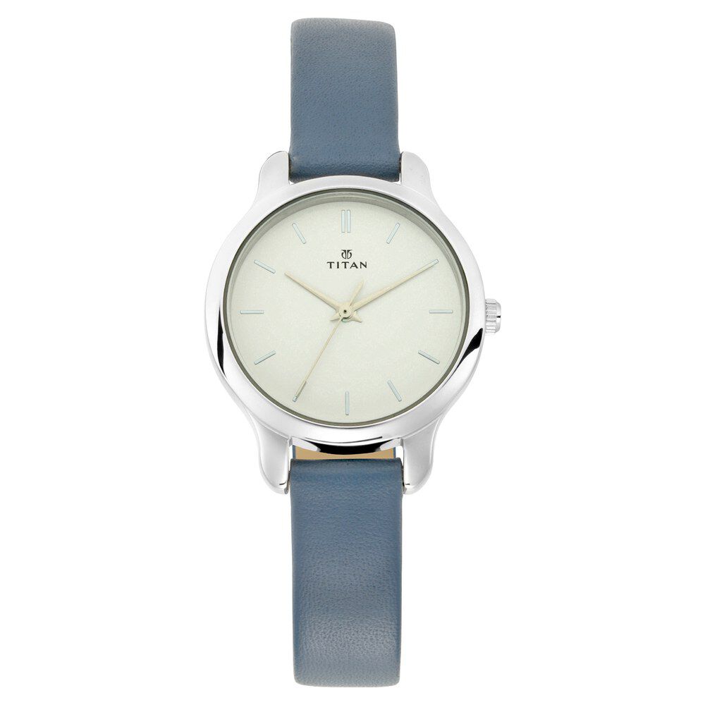 Titan Women's Chic minimalist watch with White dial and leather strap NS2481SL10