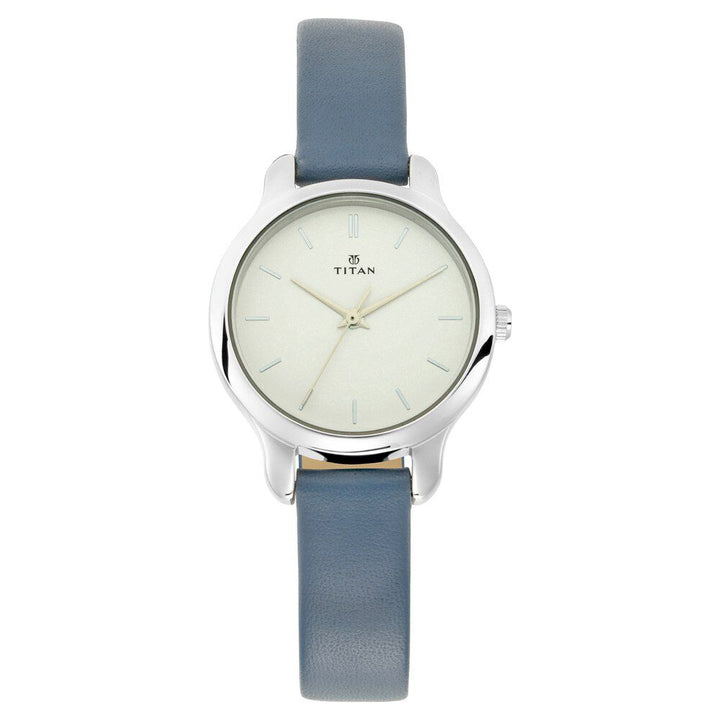 Titan Women's Chic minimalist watch with White dial and leather strap NS2481SL10