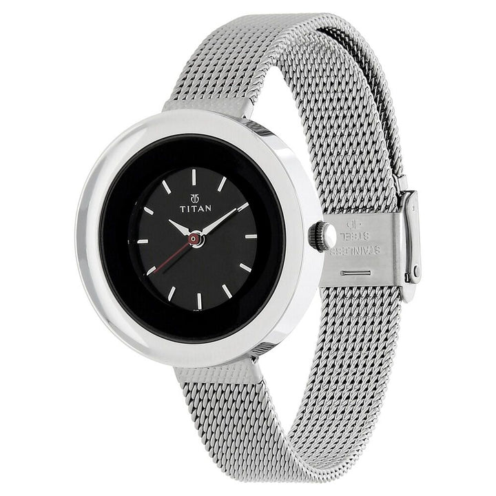 Titan Quartz Analog Black Dial Stainless Steel Strap Watch for Women - The Watch Factory ®