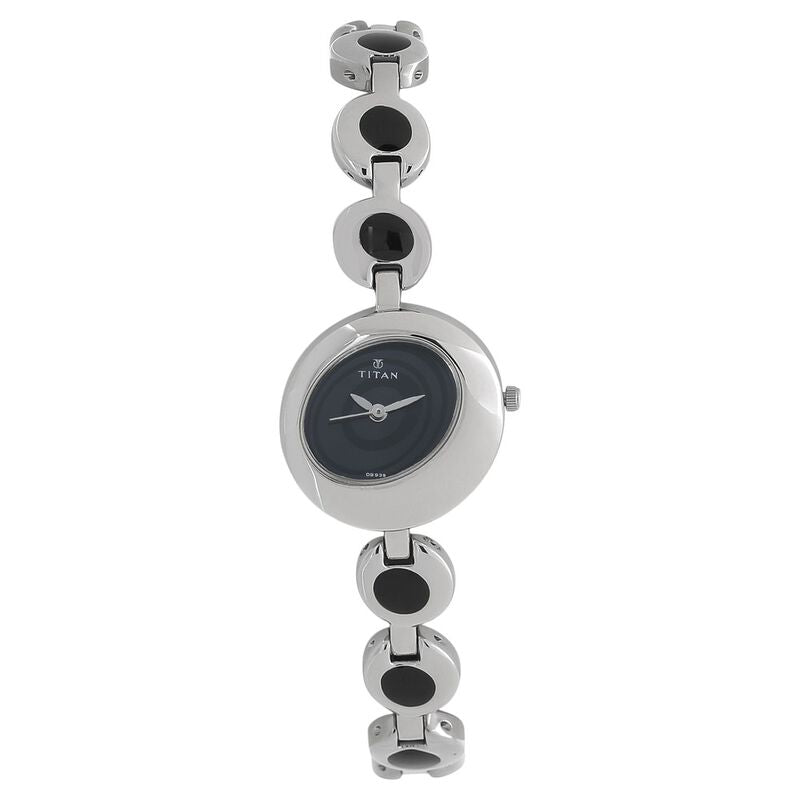 Titan Quartz Analog Black Dial Metal Strap Watch For Women