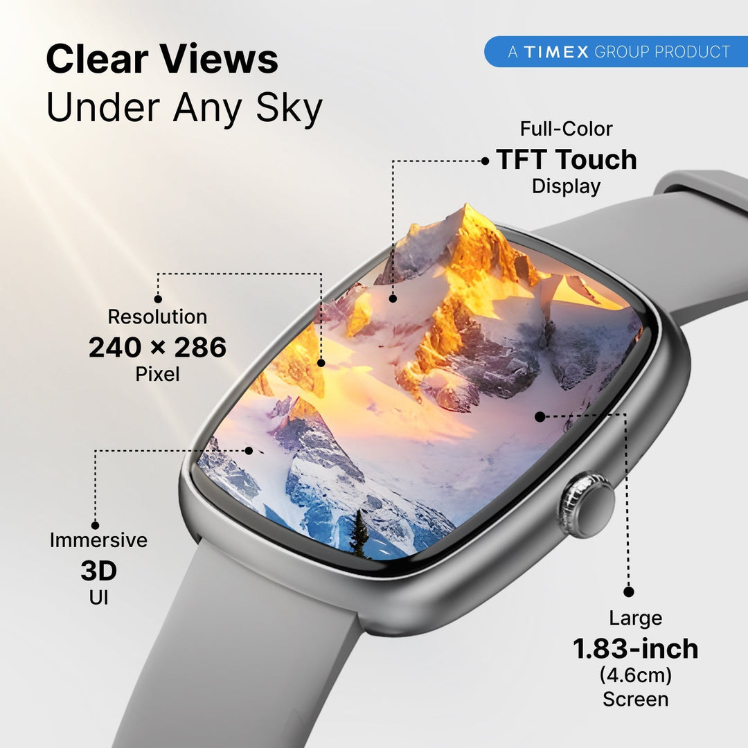 Timex IConnect Calling Ace+ 1.83"(4.6 Cm) 3D UI Display With Functional Crown And BT Calling Smartwatch For Unisex - TWIXW1502T