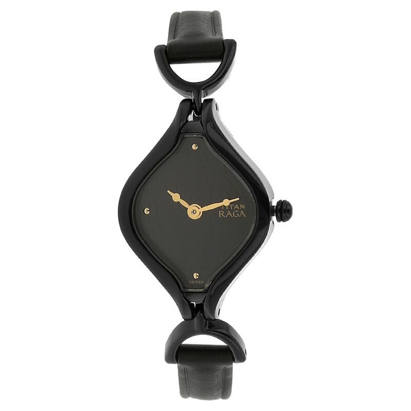 Titan Quartz Analog Black Dial Leather Strap Watch For Women