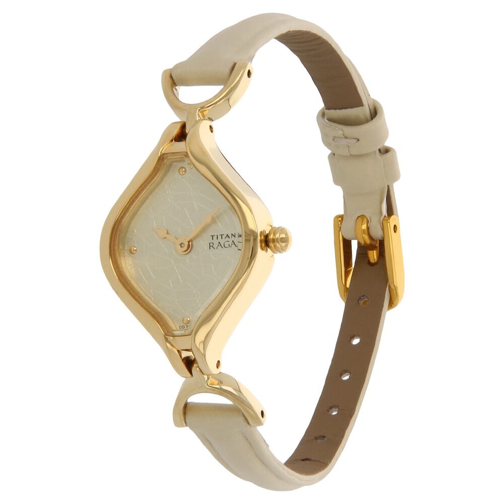 Titan Raga Champagne Dial Analog Leather Strap Watch for Women - The Watch Factory ®