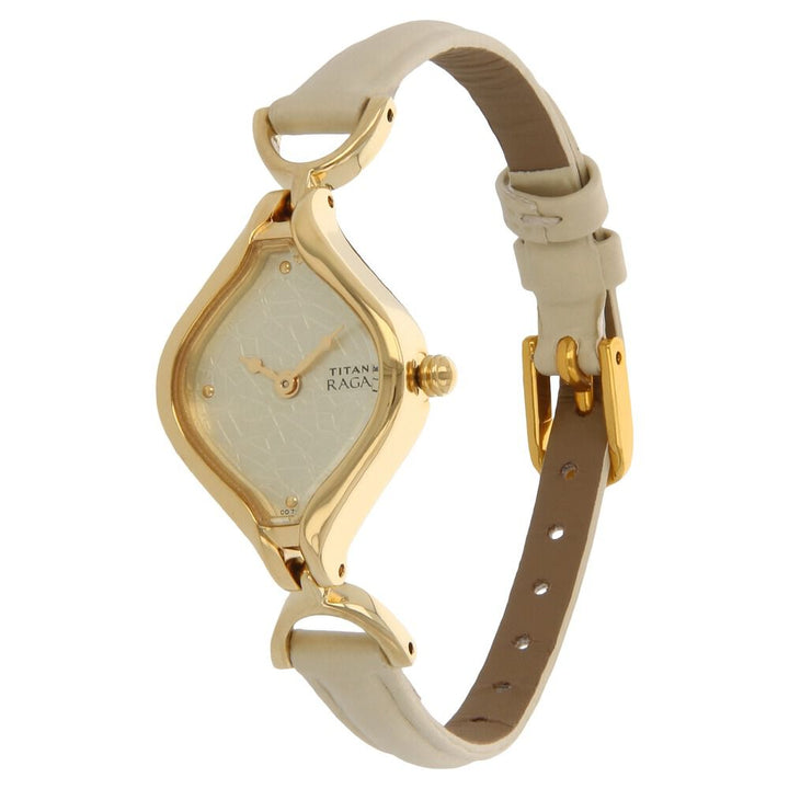 Titan Raga Champagne Dial Analog Leather Strap Watch for Women - The Watch Factory ®