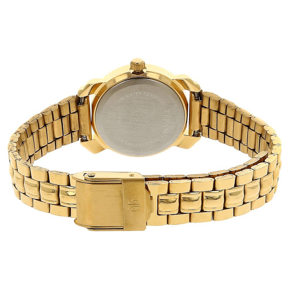 Titan Quartz Analog Champagne Dial Stainless Steel Strap Watch for Women NS2534YM01