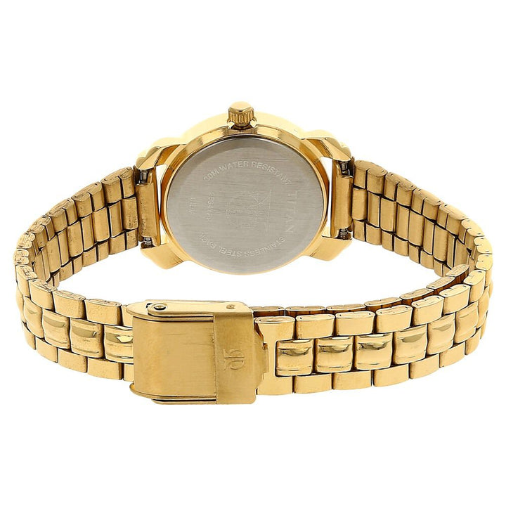 Titan Quartz Analog Champagne Dial Stainless Steel Strap Watch for Women NS2534YM01
