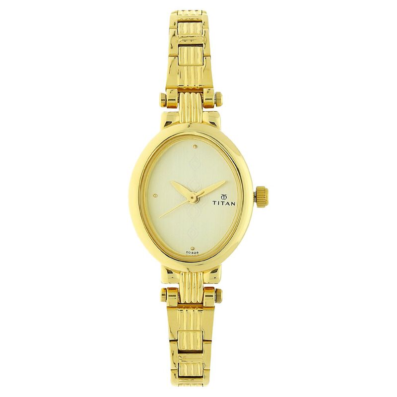 Titan Quartz Analog Champagne Dial Stainless Steel Strap Watch for Women