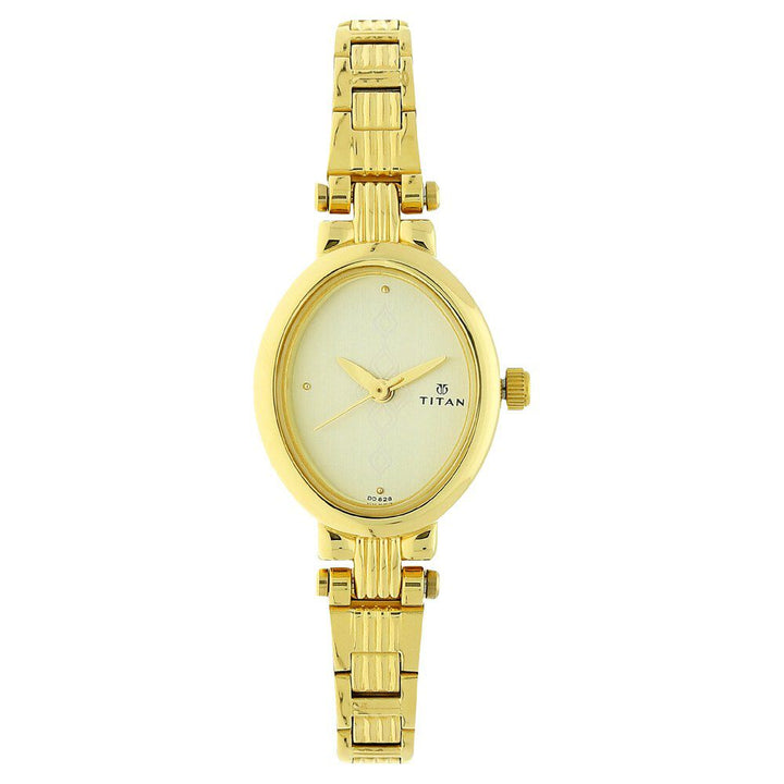 Titan Quartz Analog Champagne Dial Stainless Steel Strap Watch for Women NS2535YM01