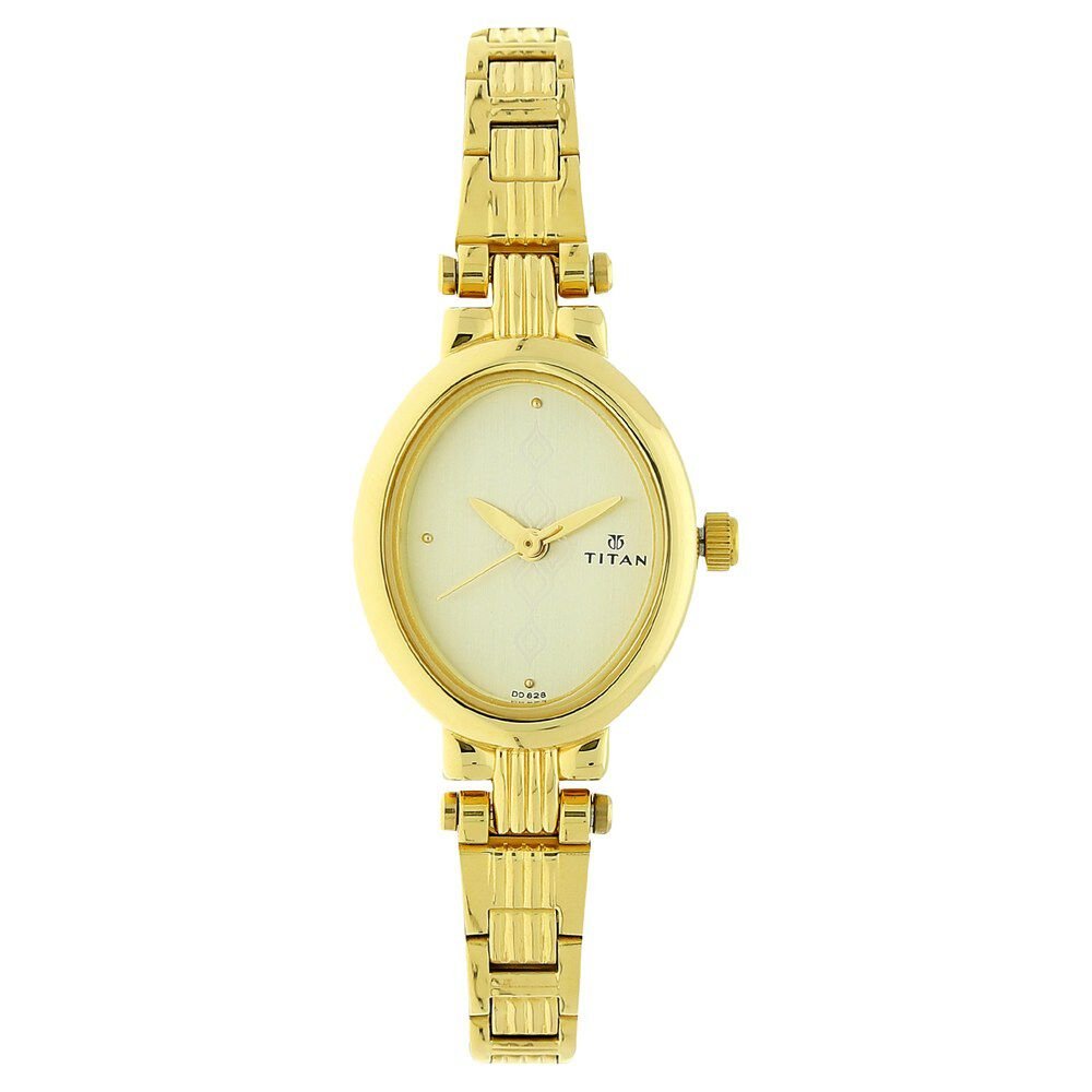 Titan Quartz Analog Champagne Dial Watch For WomenWith Golden Stainless Steel Strap - The Watch Factory ®