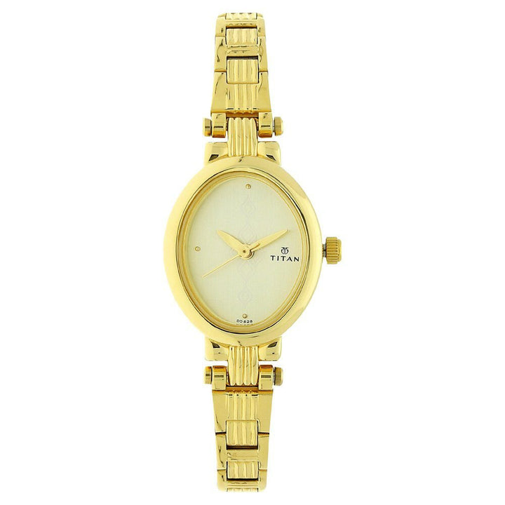 Titan Quartz Analog Champagne Dial Watch For WomenWith Golden Stainless Steel Strap - The Watch Factory ®