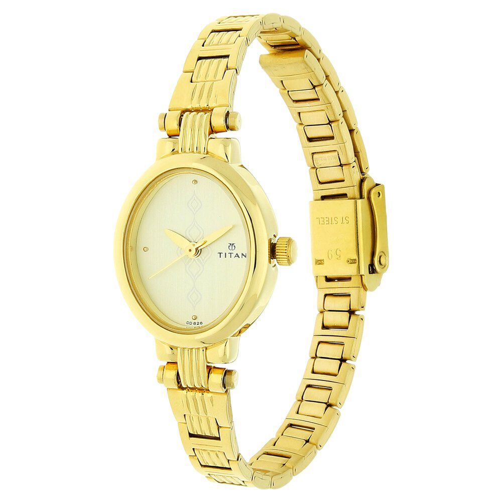 Titan Quartz Analog Champagne Dial Stainless Steel Strap Watch for Women NS2535YM01