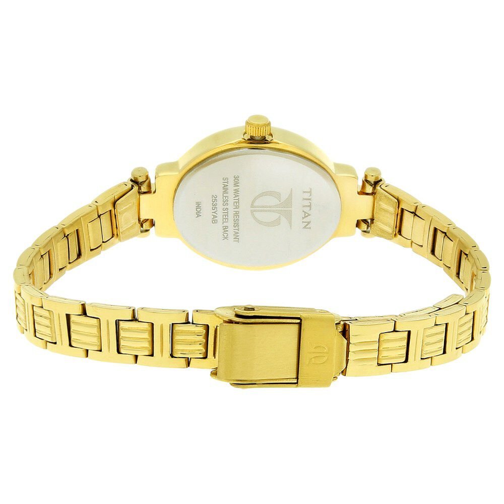 Titan Quartz Analog Champagne Dial Watch For WomenWith Golden Stainless Steel Strap - The Watch Factory ®