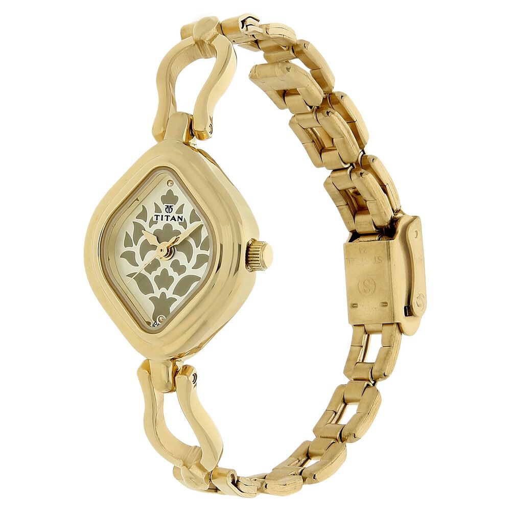 Titan Quartz Analog Champagne Dial Stainless Steel Strap Watch for Women NS2536YM03