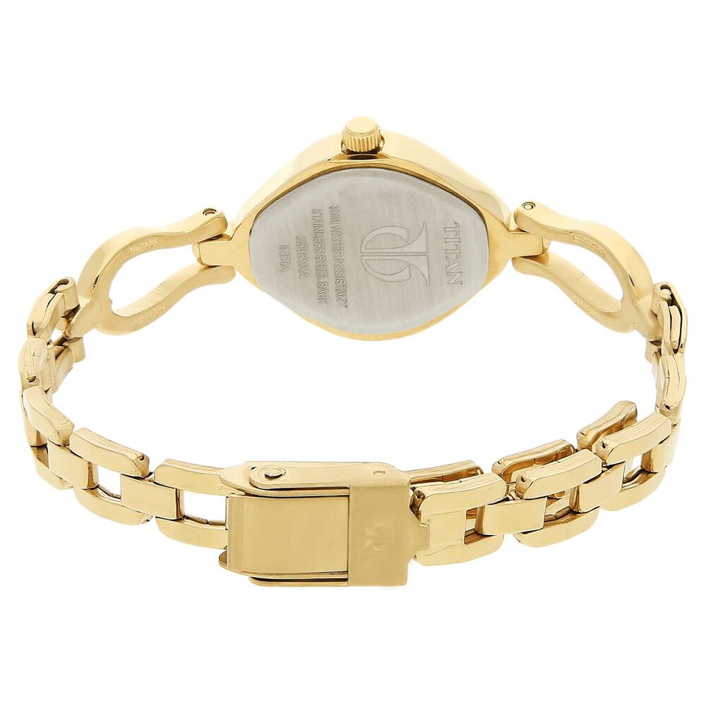 Titan Quartz Analog Champagne Dial Stainless Steel Strap Watch for Women NS2536YM03