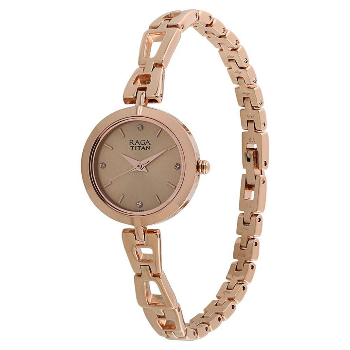 Titan Raga Beige Dial Women Watch With Metal Strap NS2540WM06