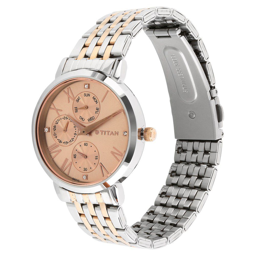 Titan Workwear Rose Gold Dial Women Watch With Stainless Steel Strap NR2569KM02