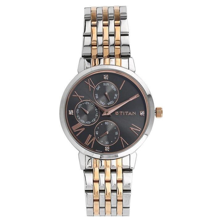 Titan Workwear Anthracite Dial Quartz Multifunction Stainless Steel Strap watch for Women NS2569KM03