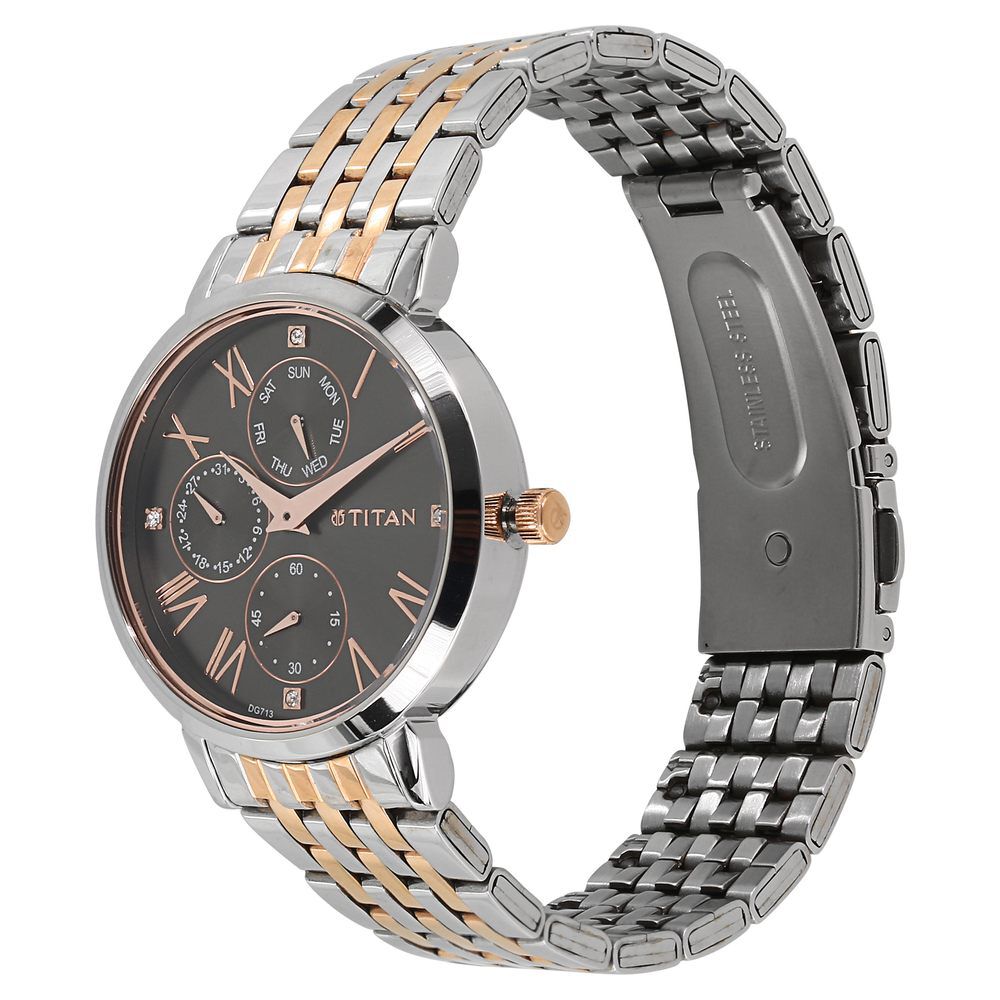 Titan Workwear Anthracite Dial Quartz Multifunction Stainless Steel Strap watch for Women - The Watch Factory ®
