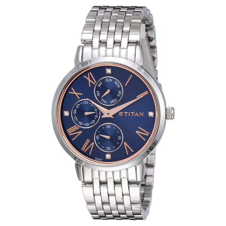 Titan Workwear Blue Dial Women Watch With Stainless Steel Strap NS2569SM01