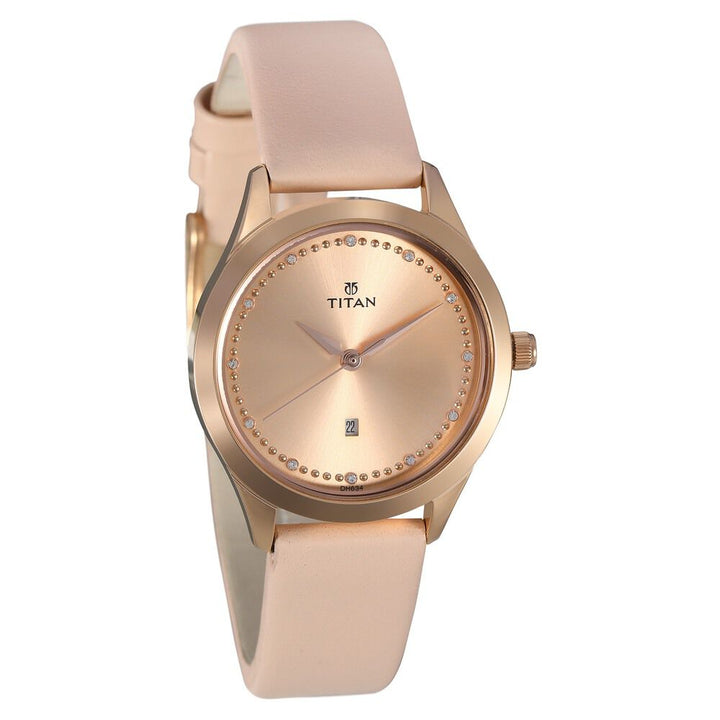 Titan Sparkle Pink Dial Analog with Date Leather Strap watch for Women NS2570WL01