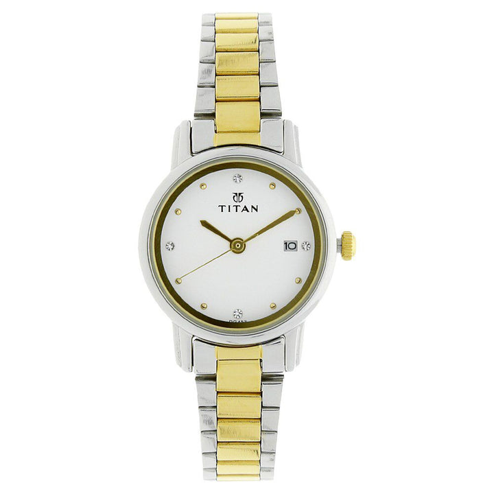 Titan Karishma White Dial Analog with Date Stainless Steel Strap watch for Women NS2572BM01