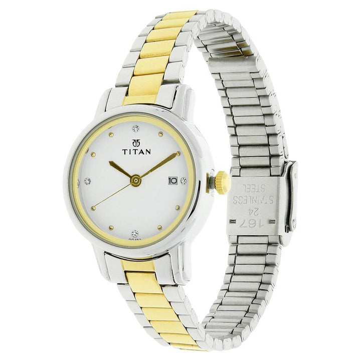 Titan Karishma White Dial Analog with Date Stainless Steel Strap watch for Women NS2572BM01