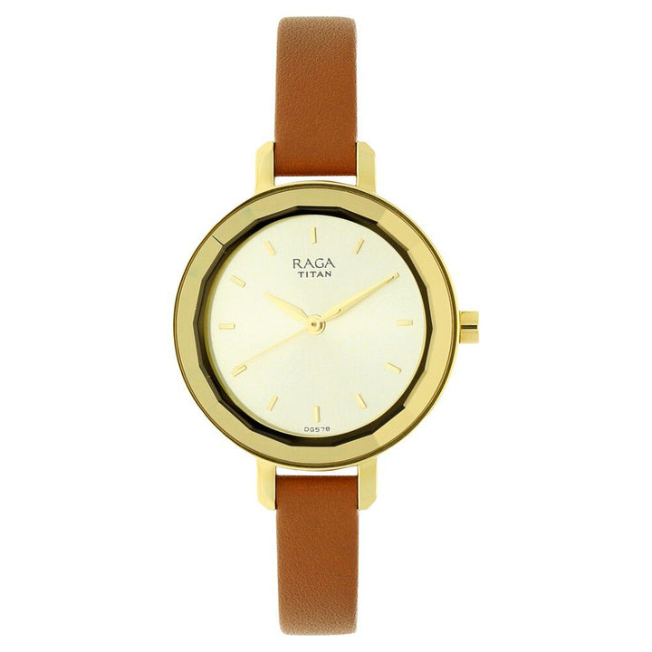 Titan Raga Viva Champagne Dial Women Watch With Leather Strap NS2575YL01