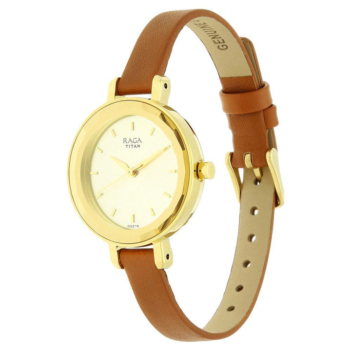 Titan Raga Viva Champagne Dial Women Watch With Leather Strap NS2575YL01