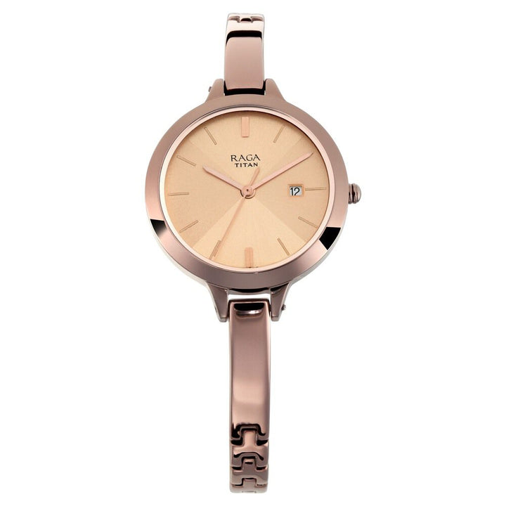 Titan Quartz Analog with Date Rose Gold Dial Metal Strap Watch for Women NS2578QM01