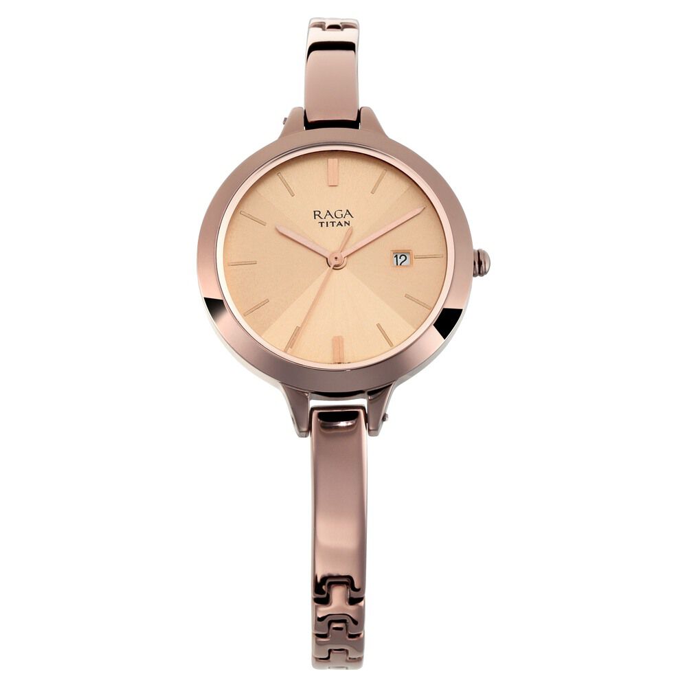 Titan Quartz Analog with Date Rose Gold Dial Brown Metal Strap Watch For Women - The Watch Factory ®